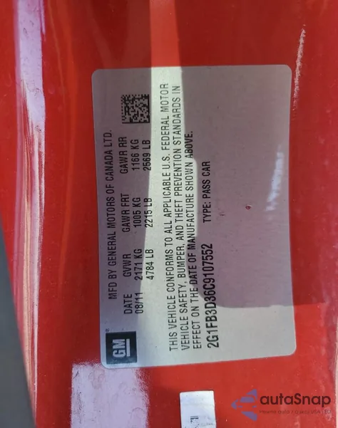 2012 Chevrolet Camaro Lt z USA, uszkodzony, nr VIN 2G1FB3D36C9107552